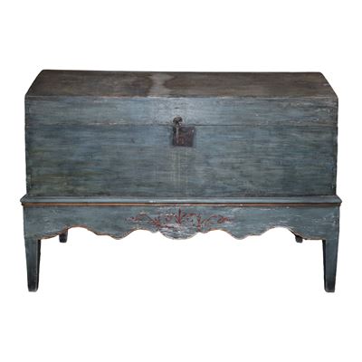 Cassapanca in Legno di Abete Dipinta Azzurro Polvere