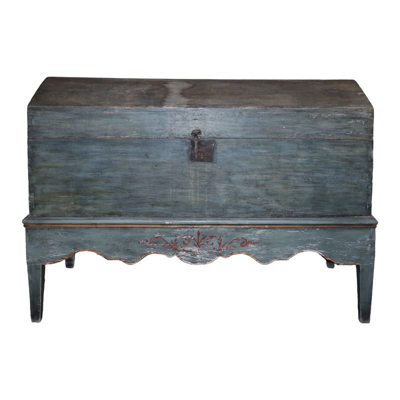 Cassapanca in Legno di Abete Dipinta Azzurro Polvere