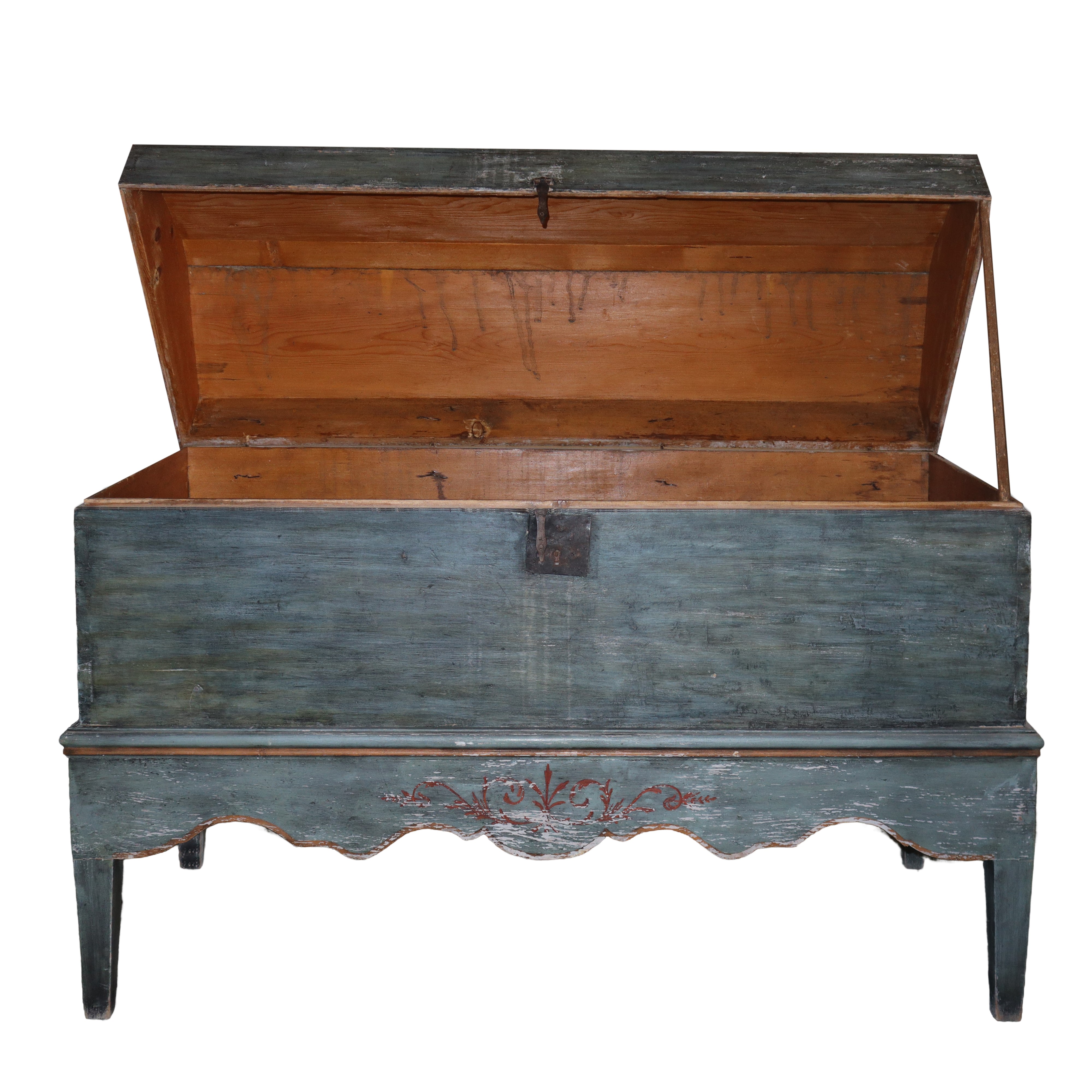 Cassapanca in Legno di Abete Dipinta Azzurro Polvere