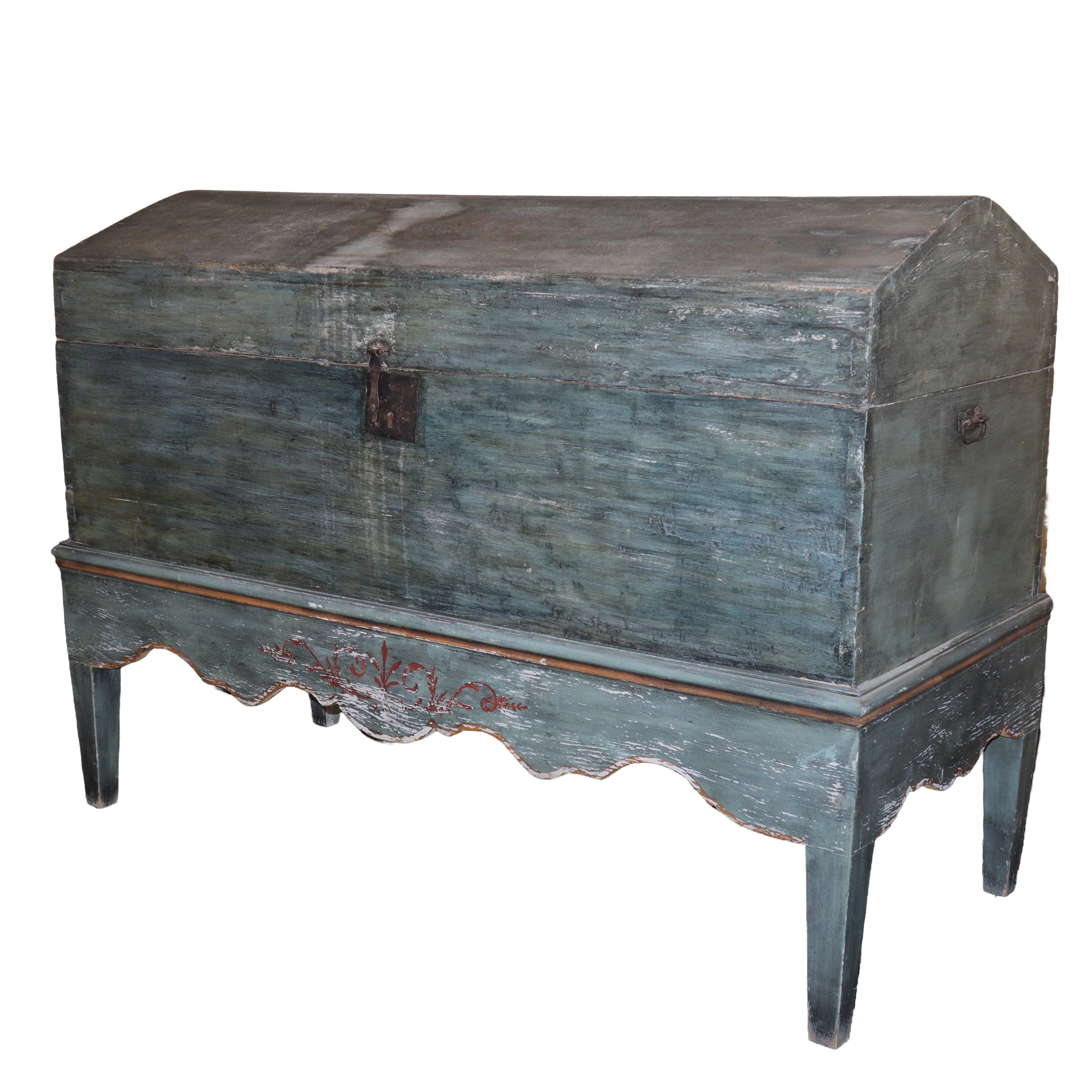 Cassapanca in Legno di Abete Dipinta Azzurro Polvere