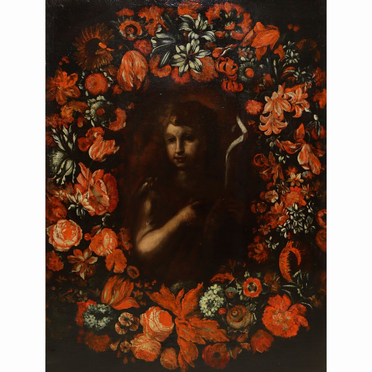 Ritratto di Fanciullo con Ghirlanda di Fiori Rossi.