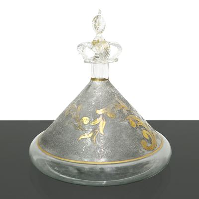 Bottiglia in vetro soffiato di Murano con decori in oro, XX secolo