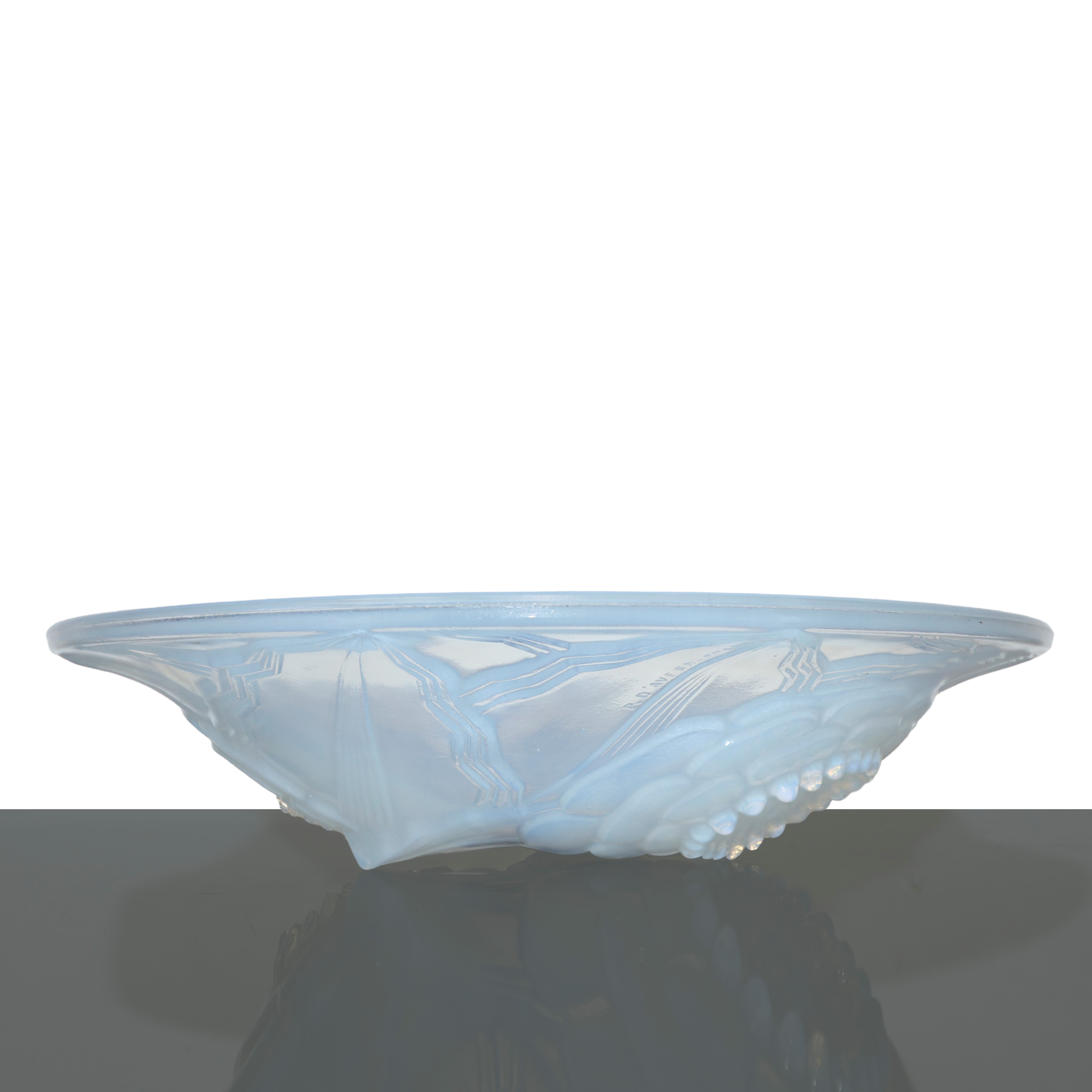 Ciotola firmata P. D'Avesn France in vetro cristallo opalescente con decorazione floreale. Piccol...