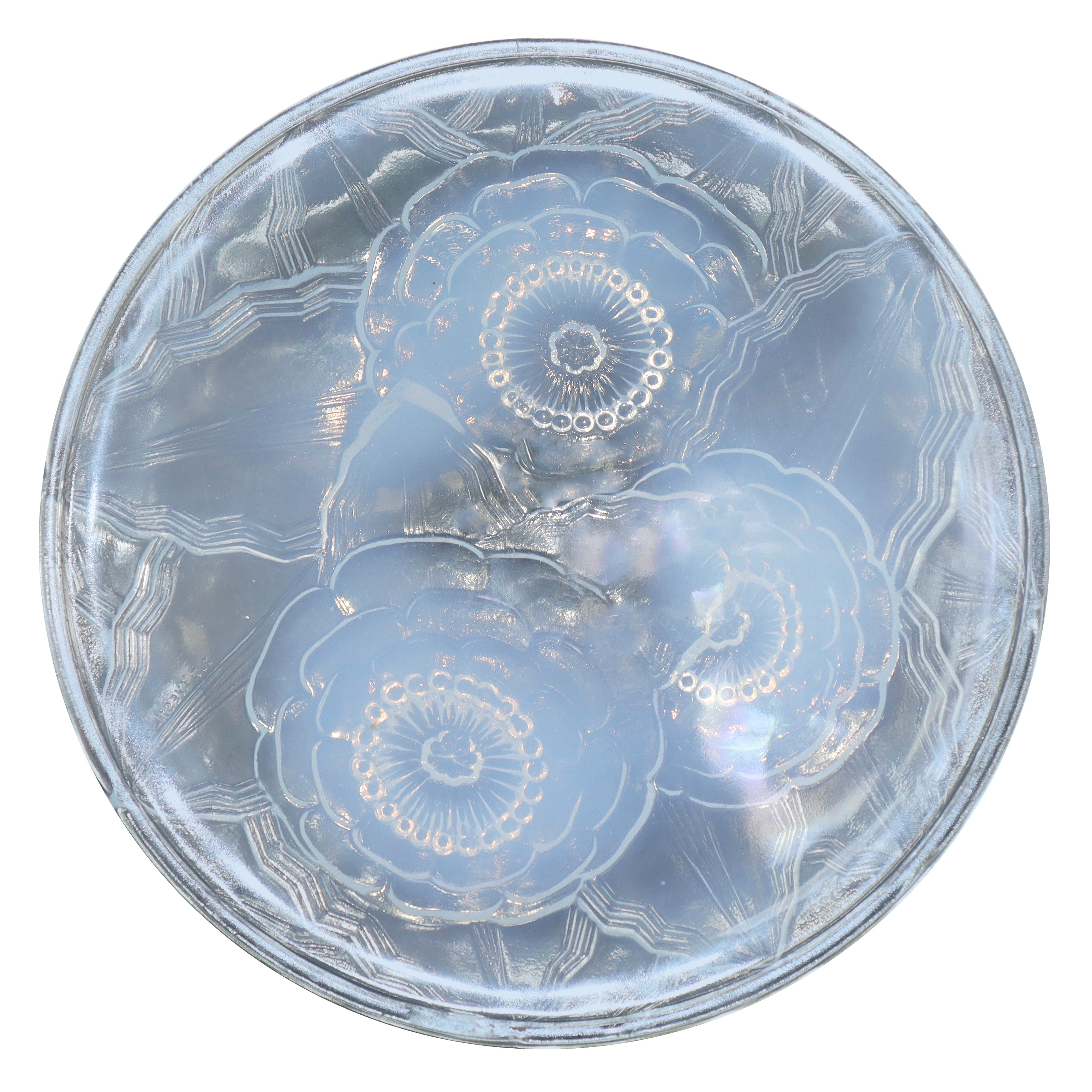 Ciotola firmata P. D'Avesn France in vetro cristallo opalescente con decorazione floreale. Piccol...