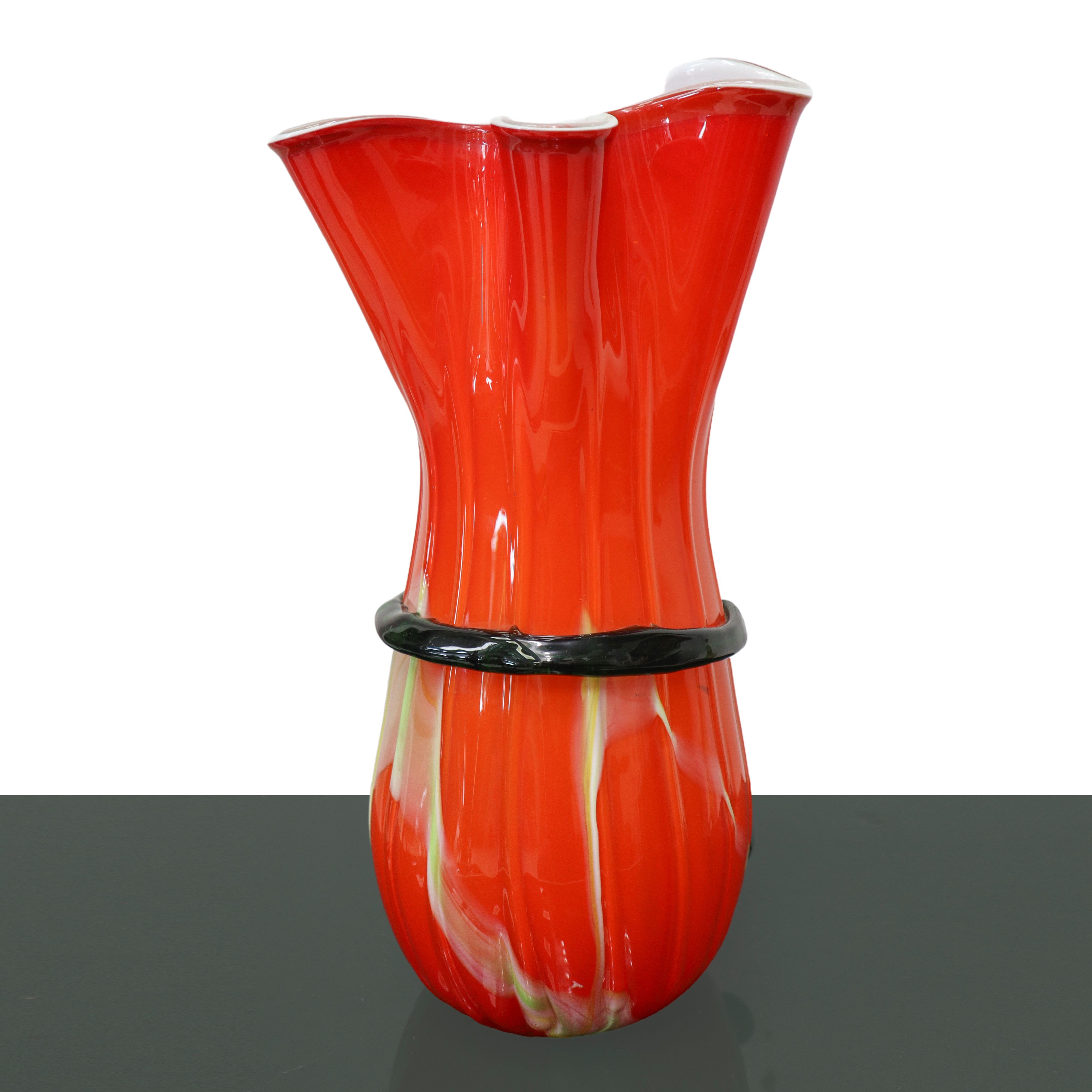 Vaso in vetro soffiato Murano con fiore giallo