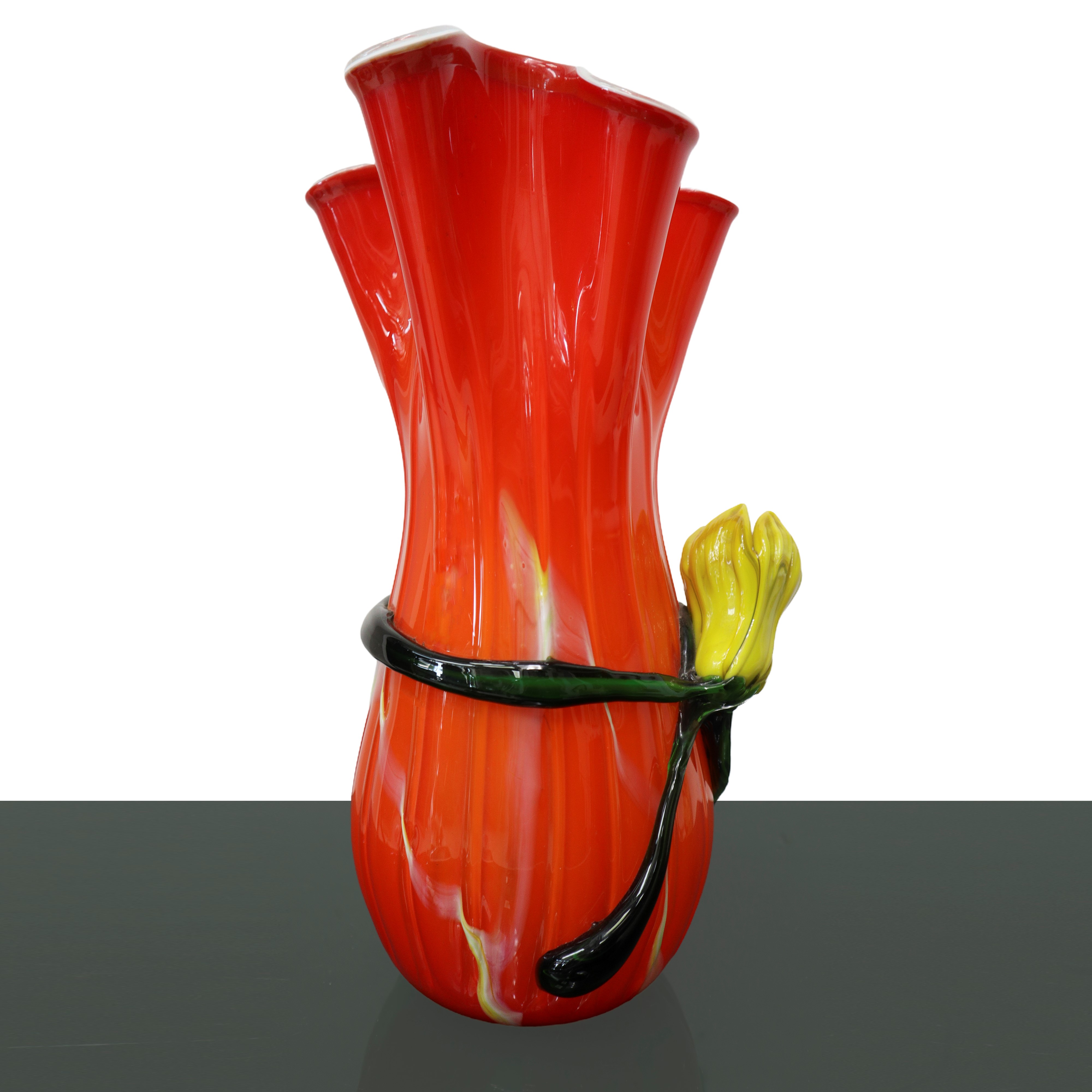 Vaso in vetro soffiato Murano con fiore giallo