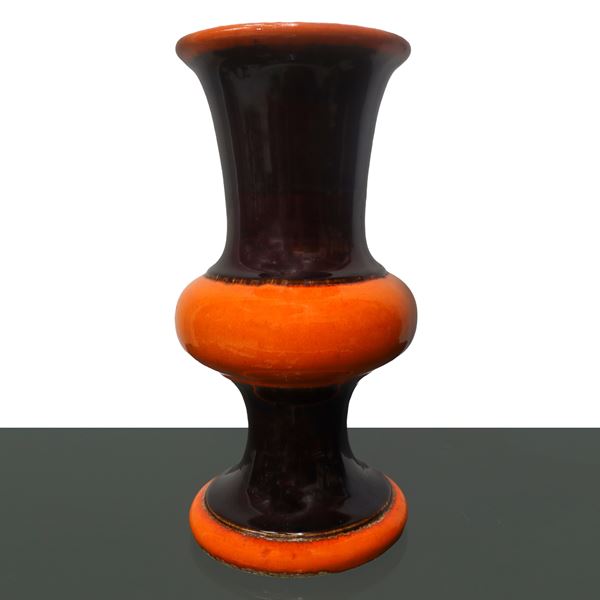 Vaso vintage in ceramica arancio e marrone