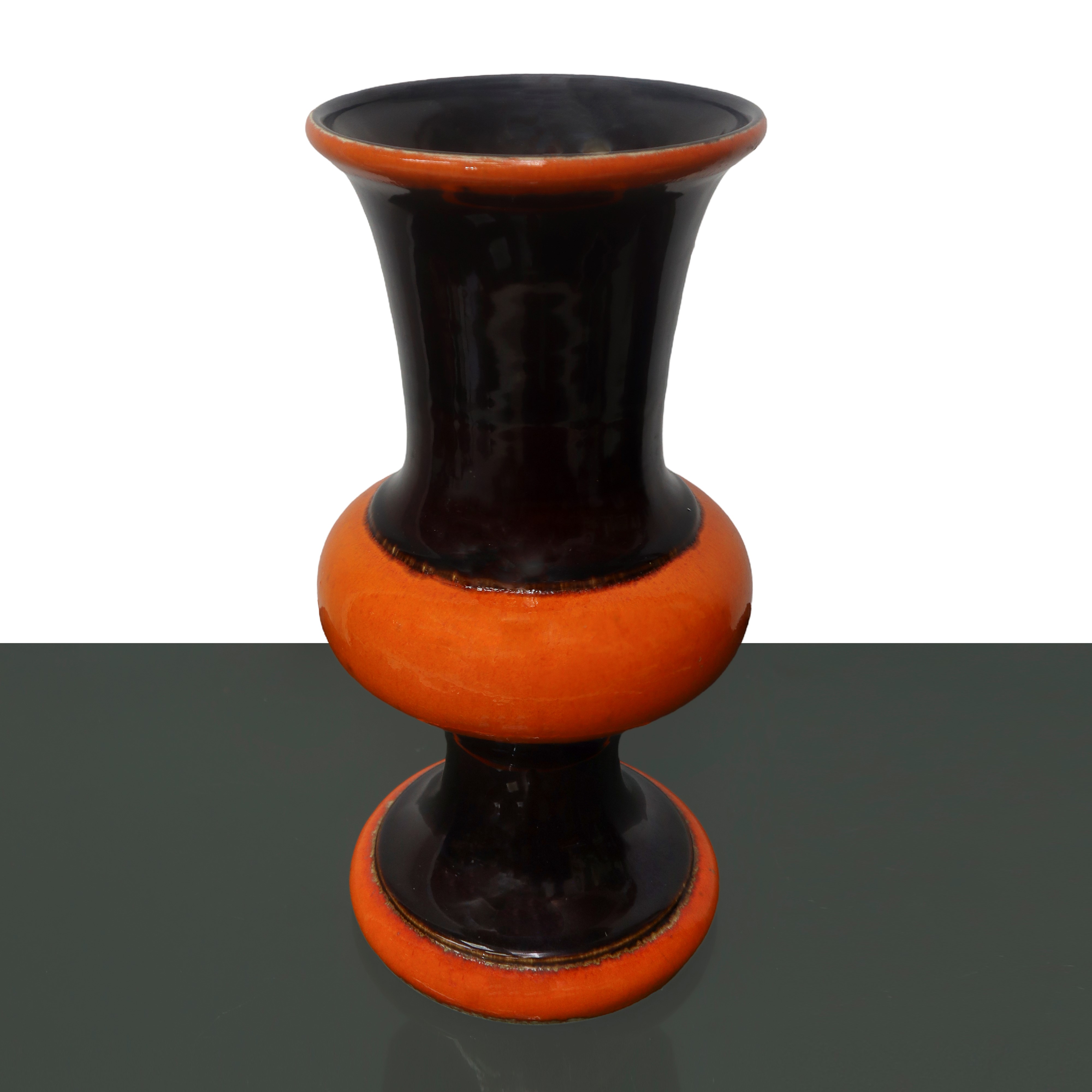 Vaso Vintage in Ceramica Arancio e Marrone