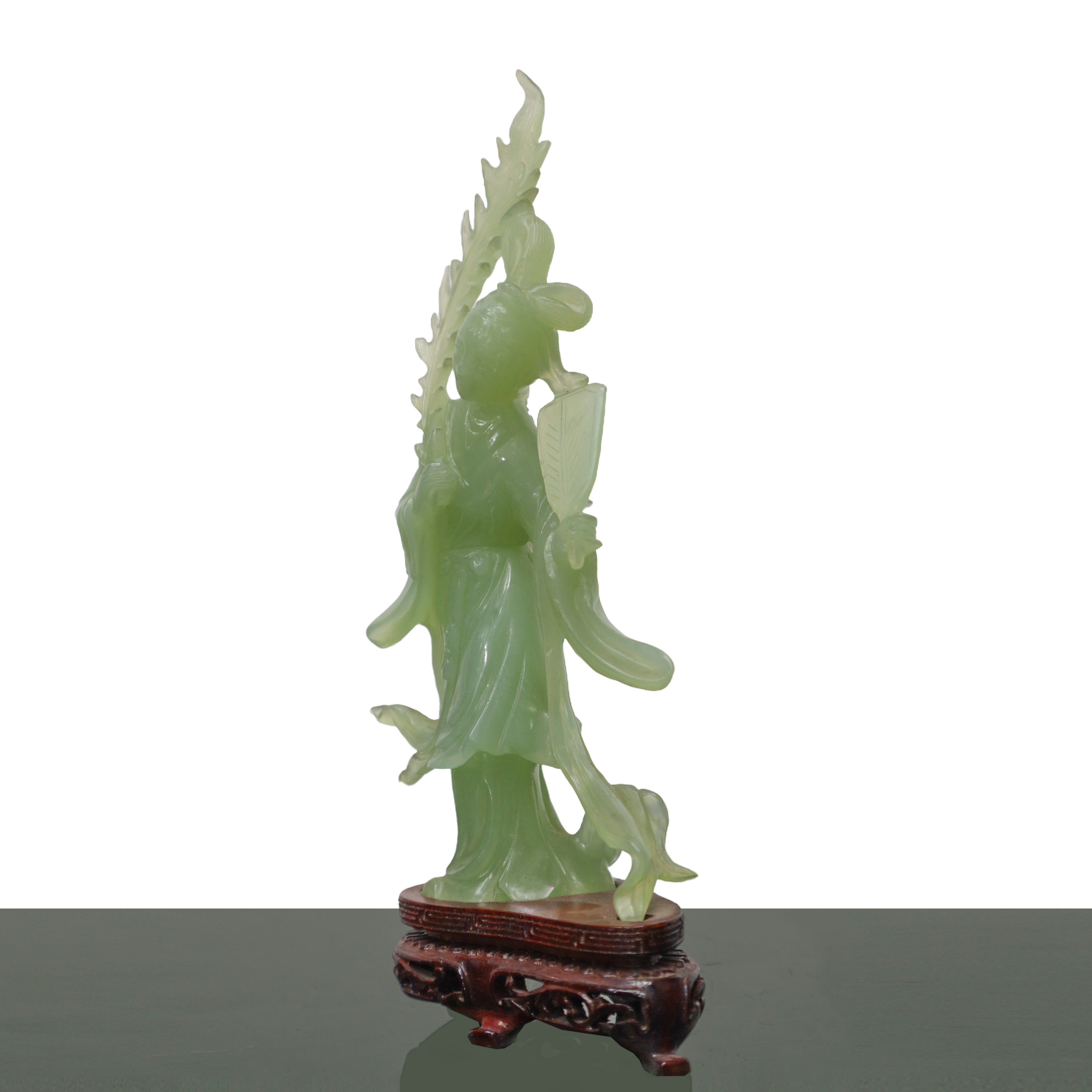 Guanin con ventaglio in giada verde chiaro