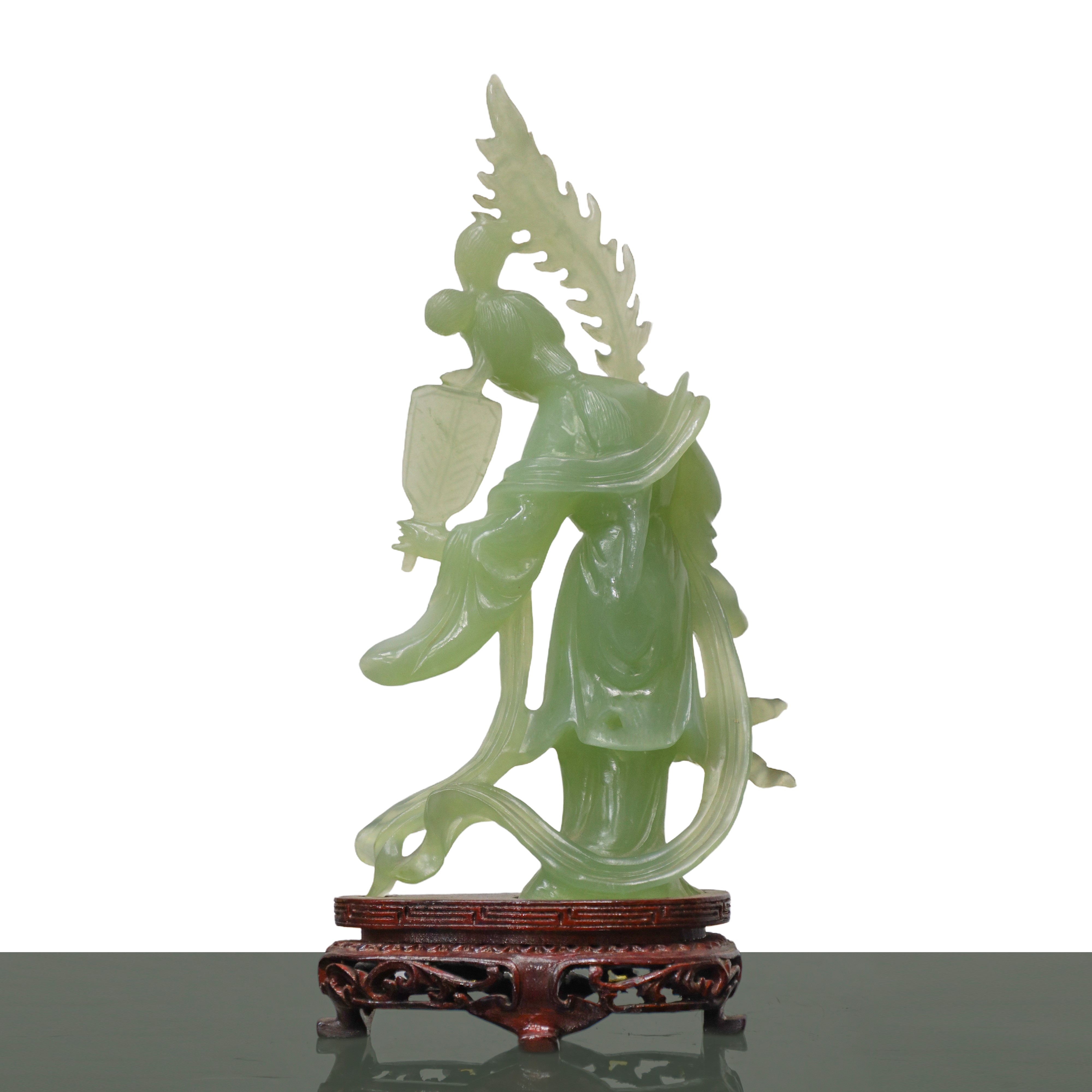 Guanin con ventaglio in giada verde chiaro