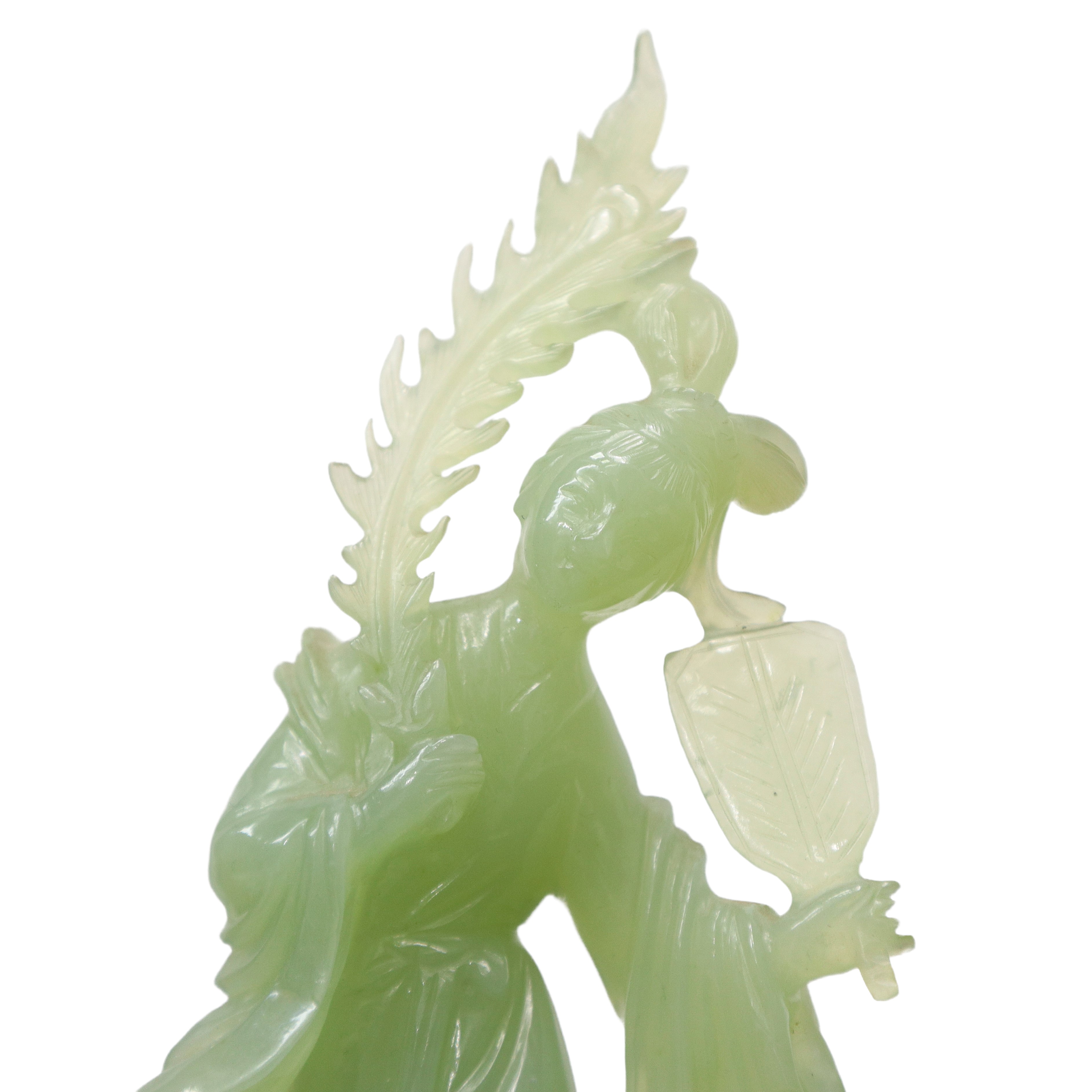 Guanin con ventaglio in giada verde chiaro