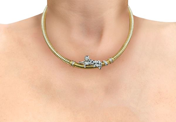 Semi-rigid animalier necklace with brilliant-cut diamonds
