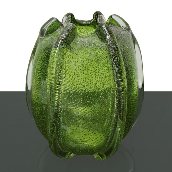 Archimede Seguso - Green vase in Pulegoso Murano glass