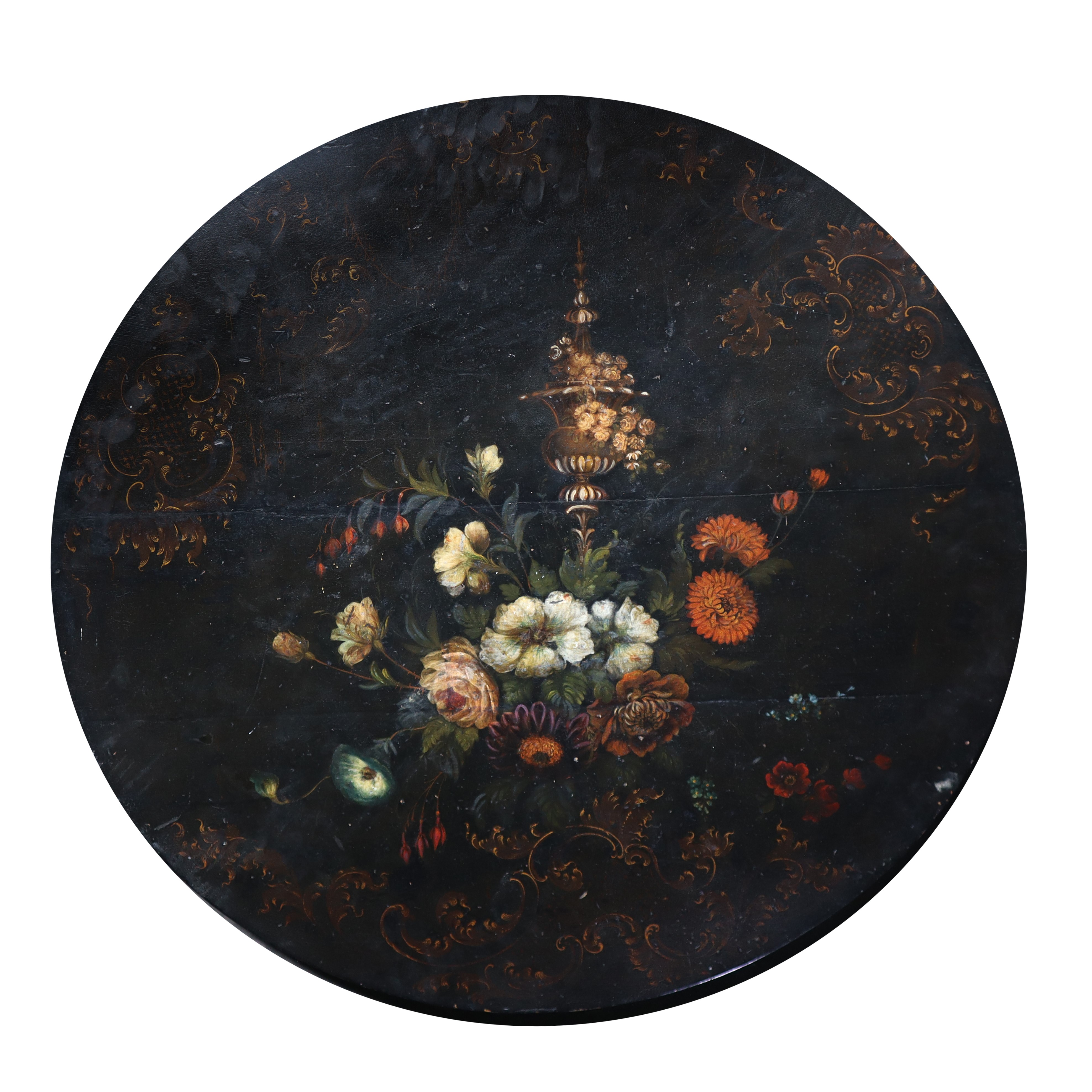 Tavolino Laccato Nero con Fiori Dipinti