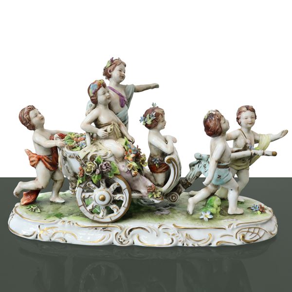 Porcelain Meissen - Carro con Putti in porcellana