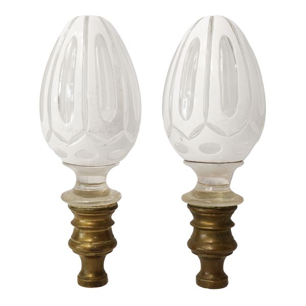 Pair of milky white glass knobs with transparent decoration