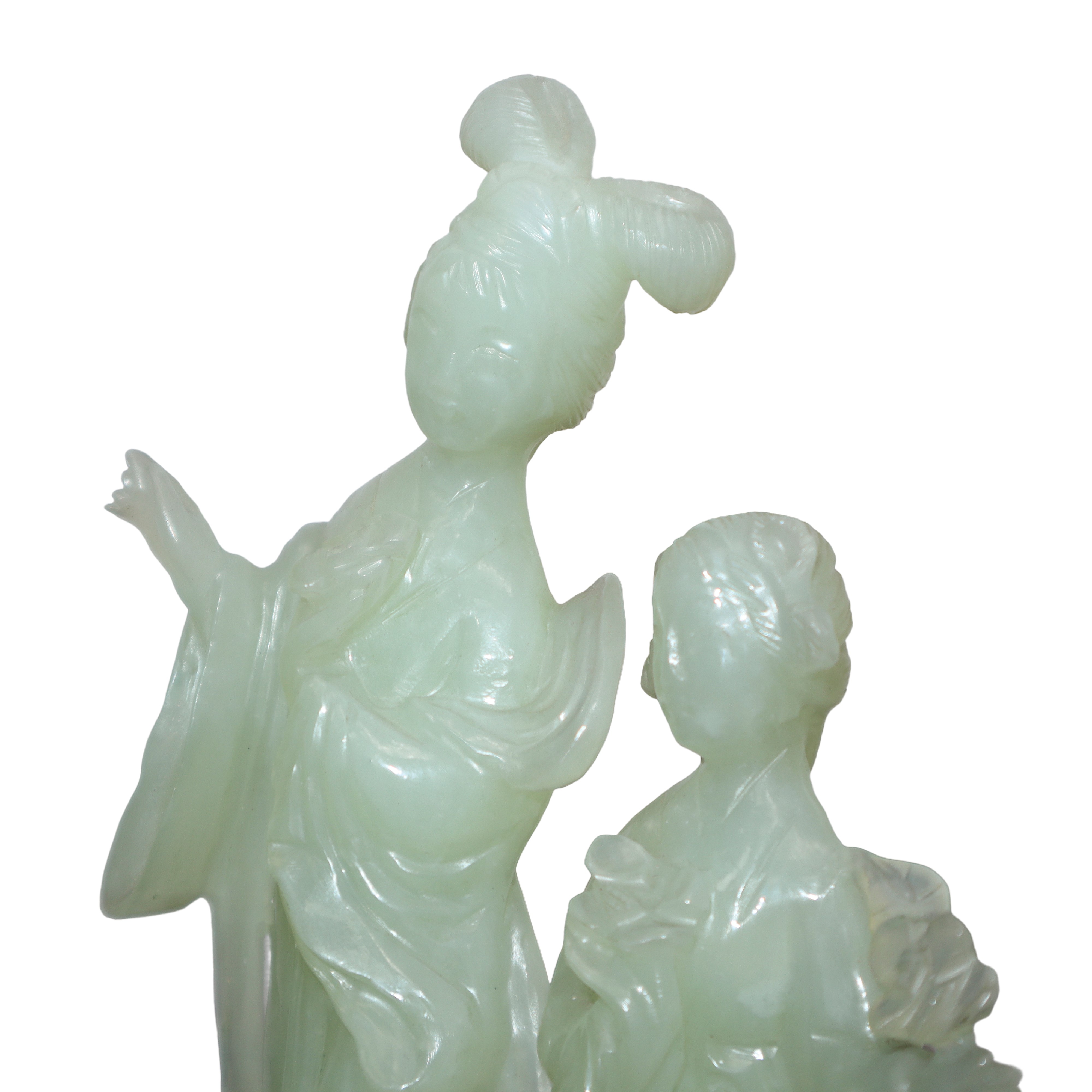 Figurina di due guanin madre e figlia in giada verde chiaro