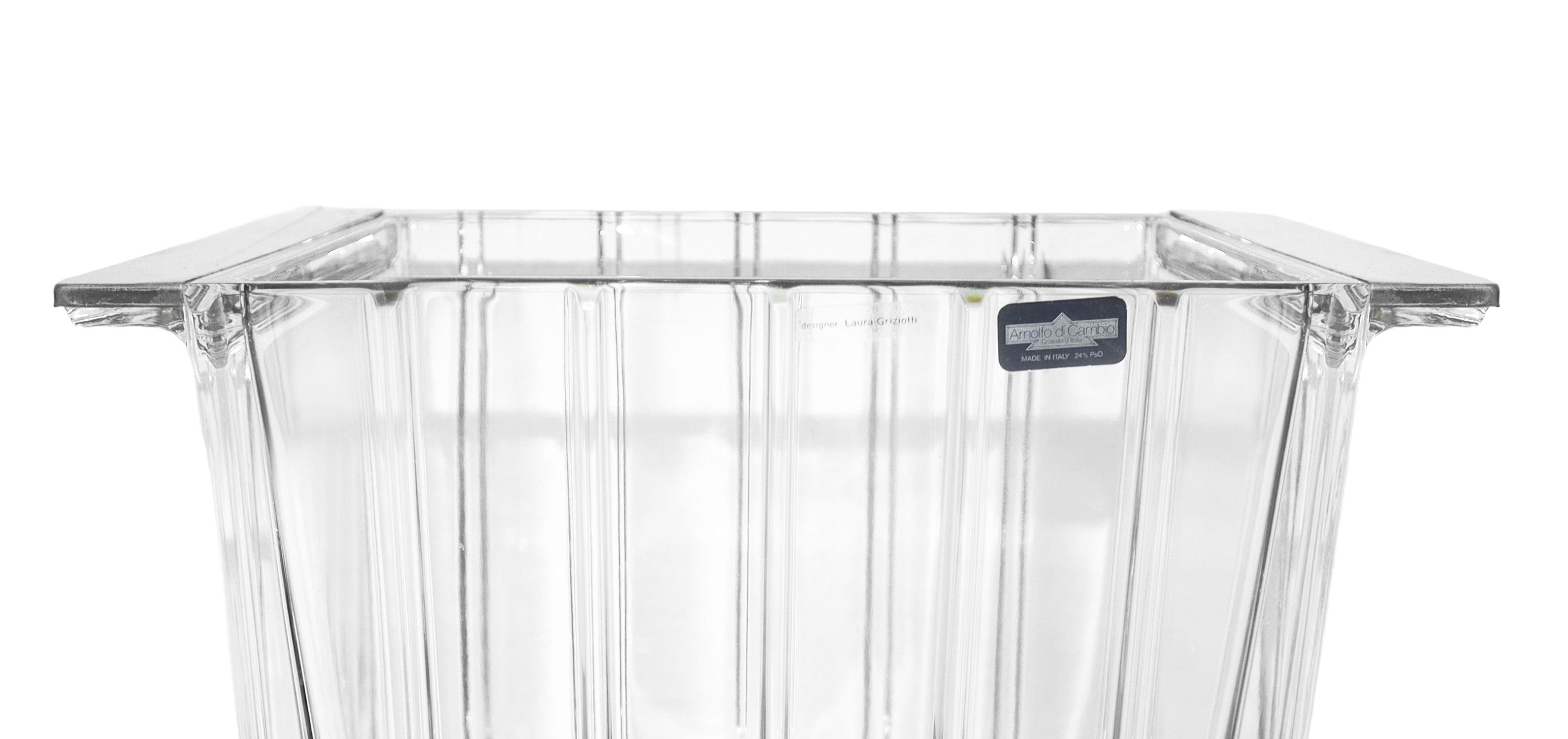 Rinfrescatore decò in cristallo trasparente con manici in argento, Cristallerie Arnolfo Di Cambio...