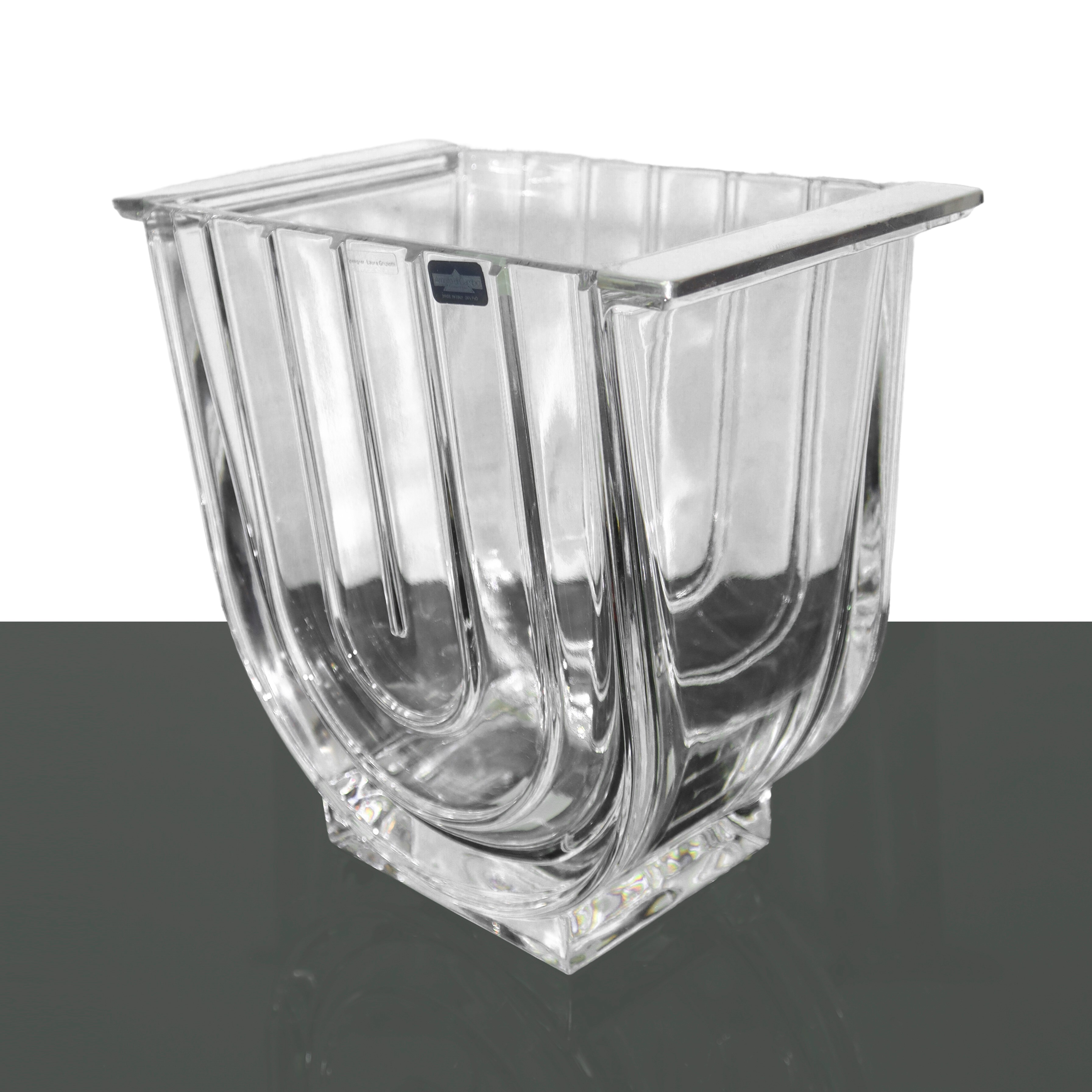 Rinfrescatore decò in cristallo trasparente con manici in argento, Cristallerie Arnolfo Di Cambio...