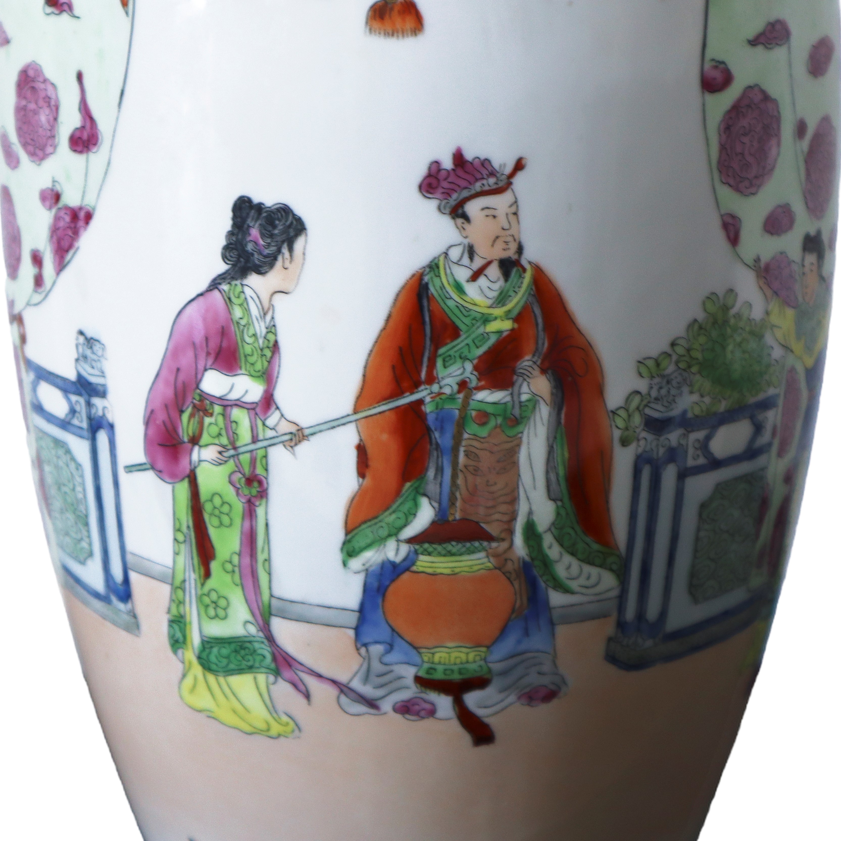 Vaso cinese in porcellana con scene di vita familiari