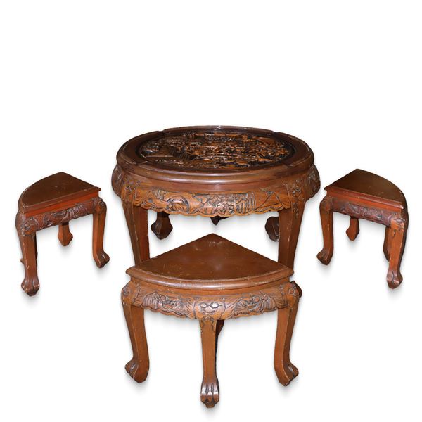 Chinese tea table and four stools