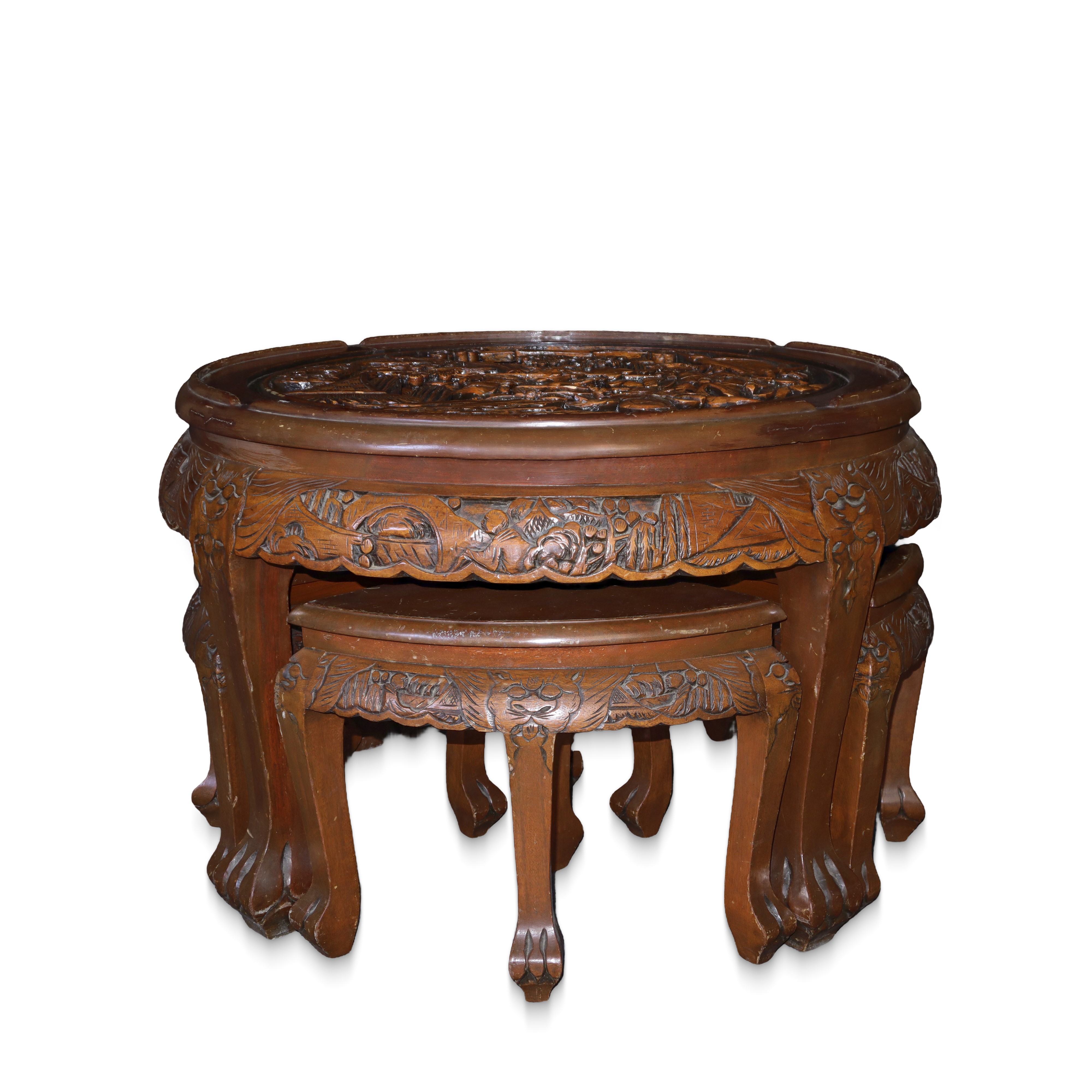 Tavolino cinese da tè e quattro sgabelli