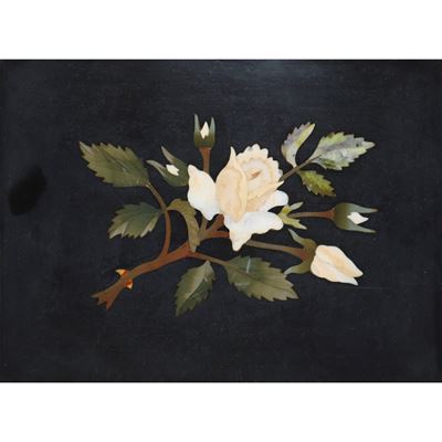 Commesso Toscano di Marmi Raffigurante Ramo di Rose con Foglie