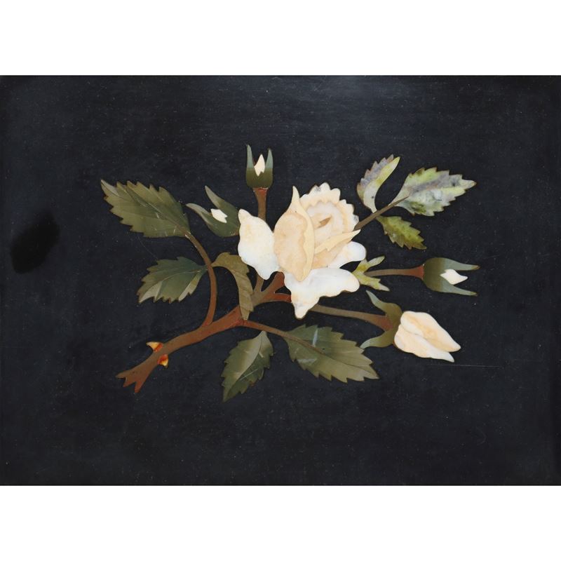 Commesso Toscano di Marmi Raffigurante Ramo di Rose con Foglie
