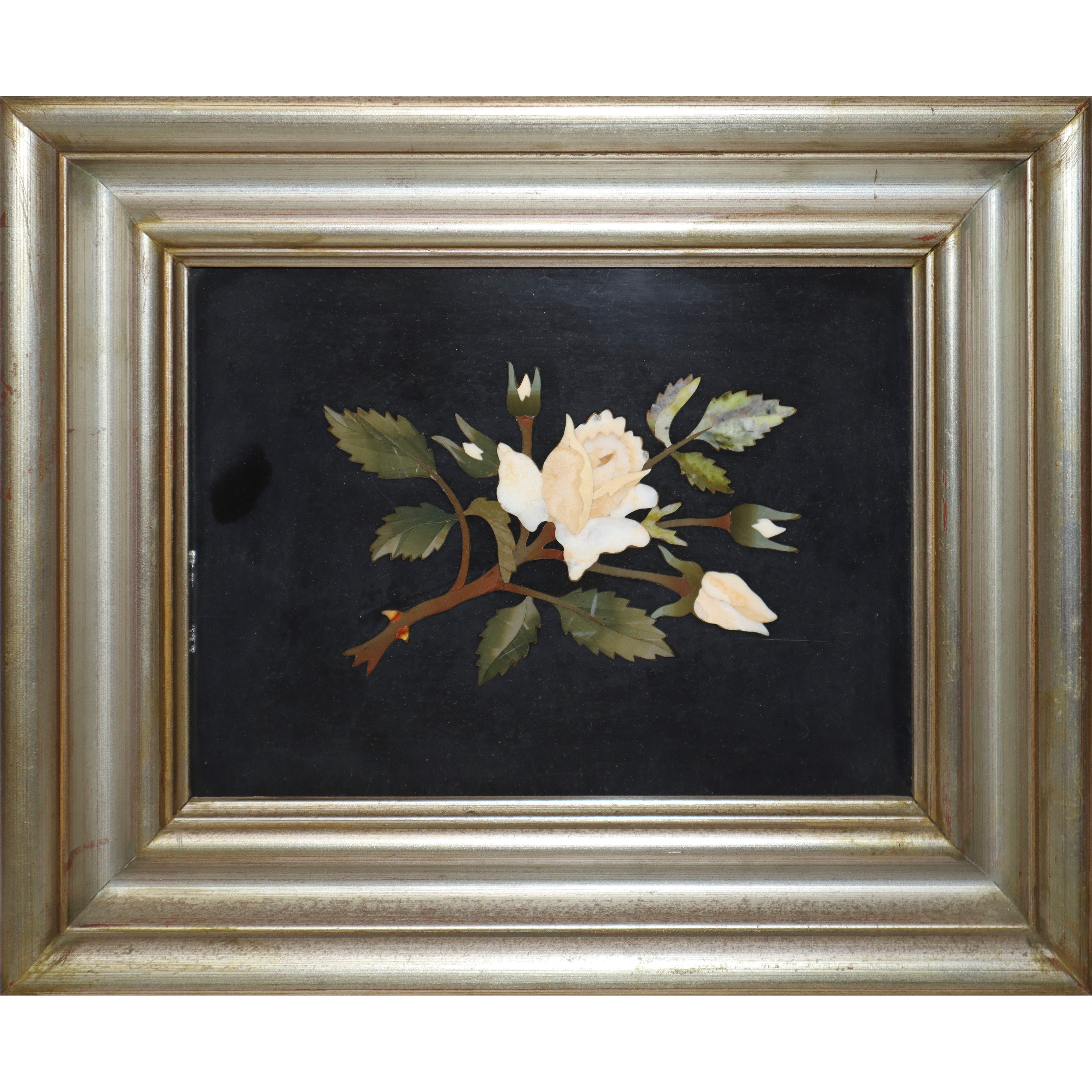 Commesso Toscano di Marmi Raffigurante Ramo di Rose con Foglie