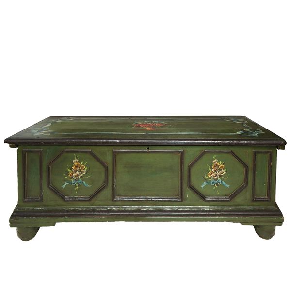 Chest lacquered and painted in shades of green