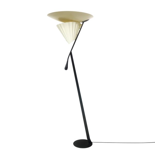 O Luce - Floor lamp with diffuser and structure in lacquered metal, counter-diffuser in parchment