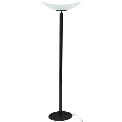 Lampada da Terra, Modello Tebe, Struttura in Metallo Laccato Nero, Diffusore in Vetro Curvo Satin...