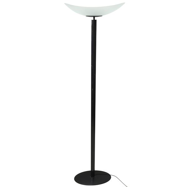 Artemide - Lampada da terra, modello Tebe, struttura in metallo laccato nero, diffusore in vetro curvo satinato