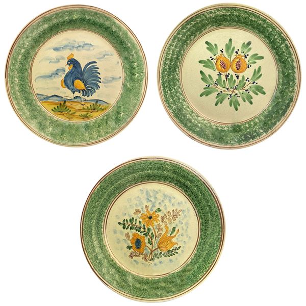 N. 3 Caltagirone majolica plates, hand painted in the centre