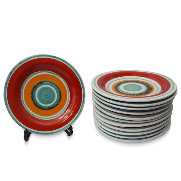 De Simone - Servizio piatti tondi da 12 in ceramica dipinti a mano 