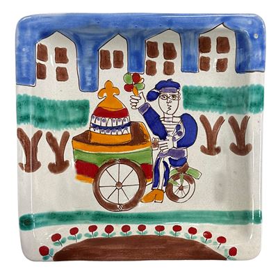 Piatto da Muro Quadrato in Ceramica Dipinto a Mano