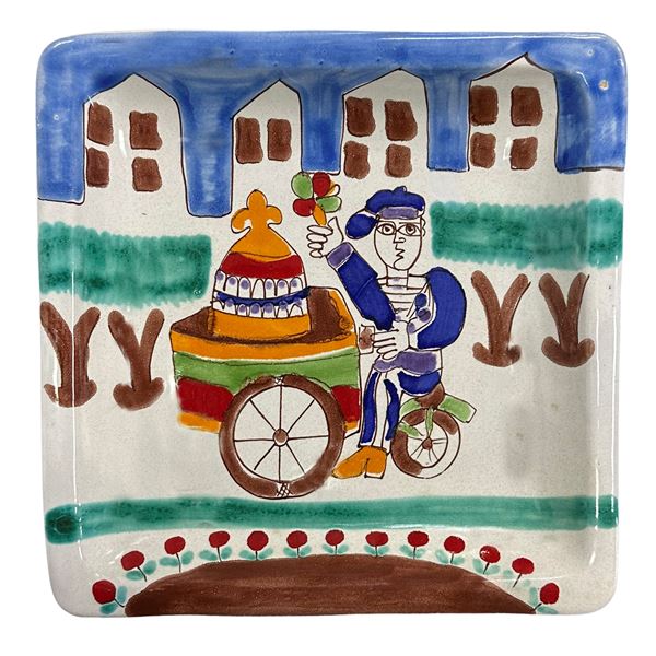 De Simone - Piatto da muro quadrato in ceramica dipinto a mano 