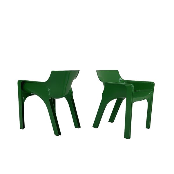 Vico  Magistretti - Coppia di poltrone Artemide, mod Gaudì, colore verde