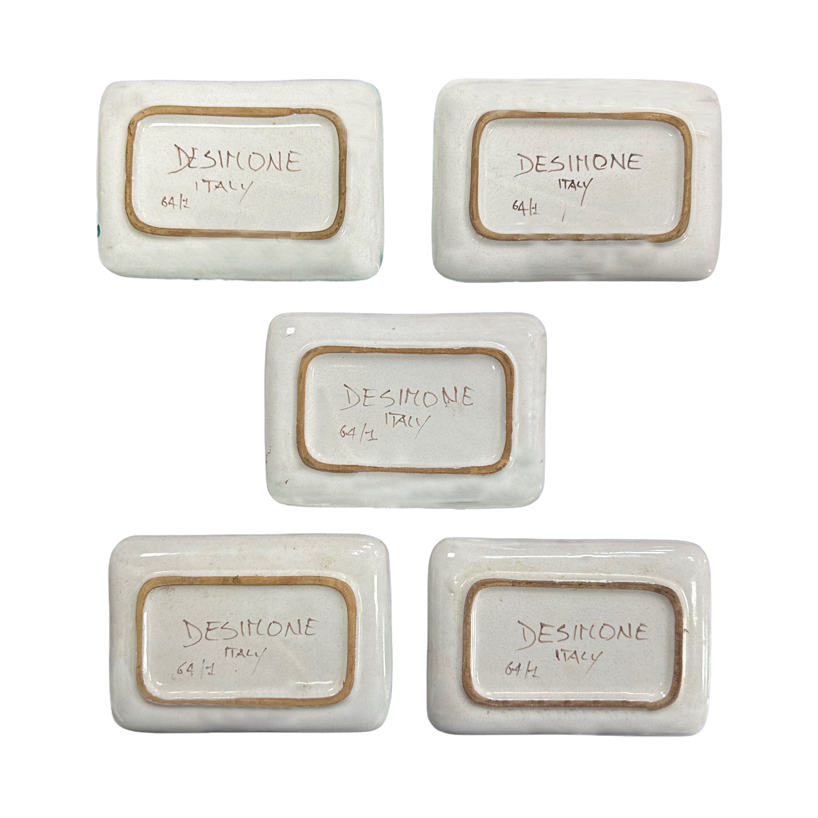 De Simone - Cinque posaceneri rettangolari in ceramica dipinti a mano