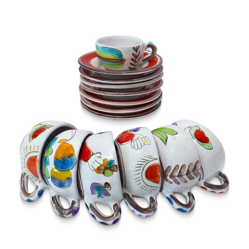 De Simone - Servizio da caffè in ceramica dipinta a mano per sette persone, 1960/1970