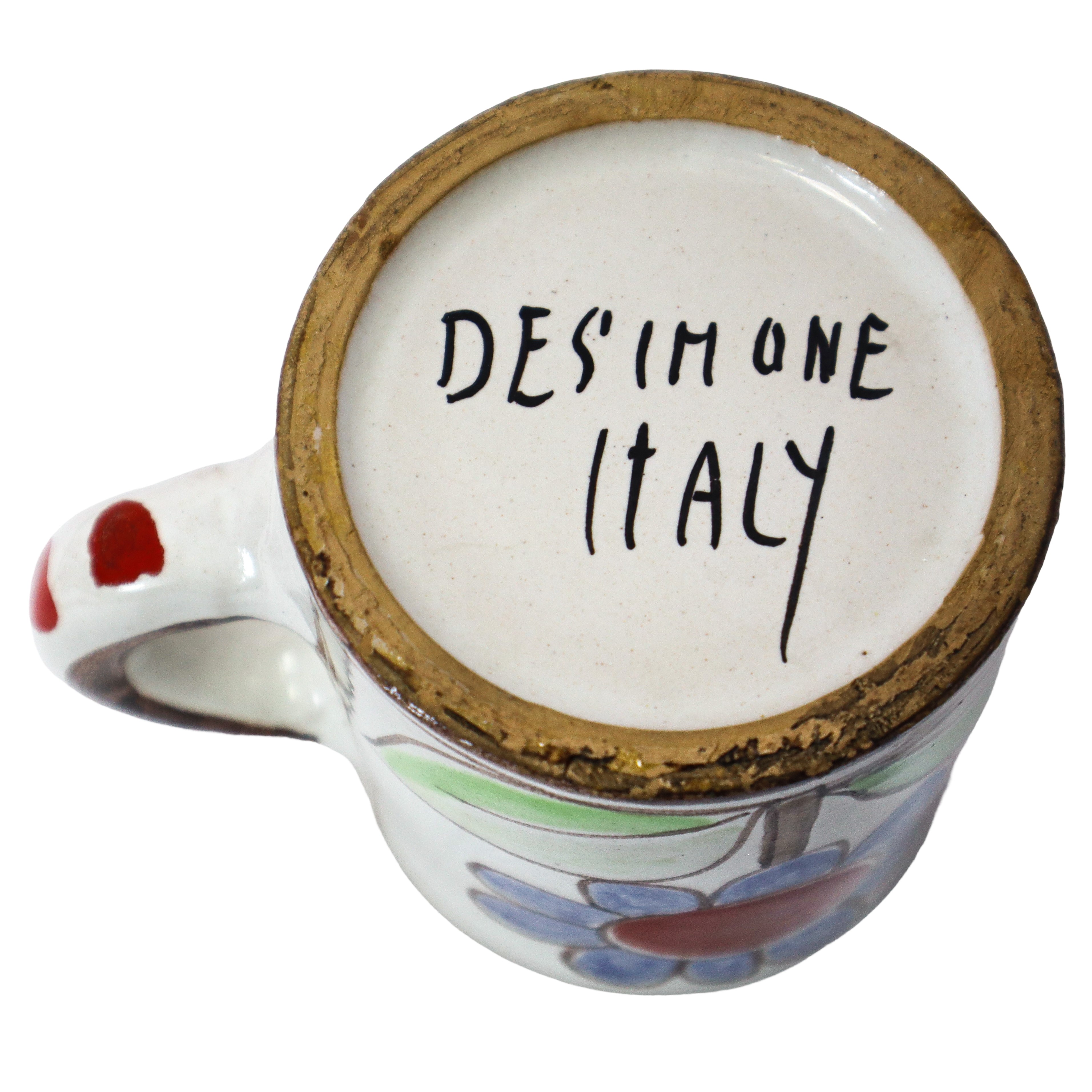 De Simone - Boccale e bicchiere in ceramica dipinta a mano con decorazione di pesce e pianta ross...