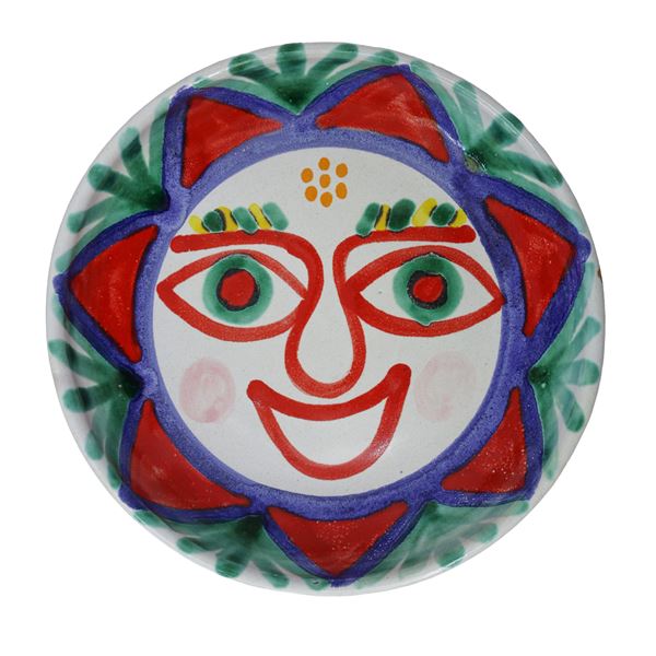 De Simone - Round hand-painted polychrome ceramic bowl with sun and face