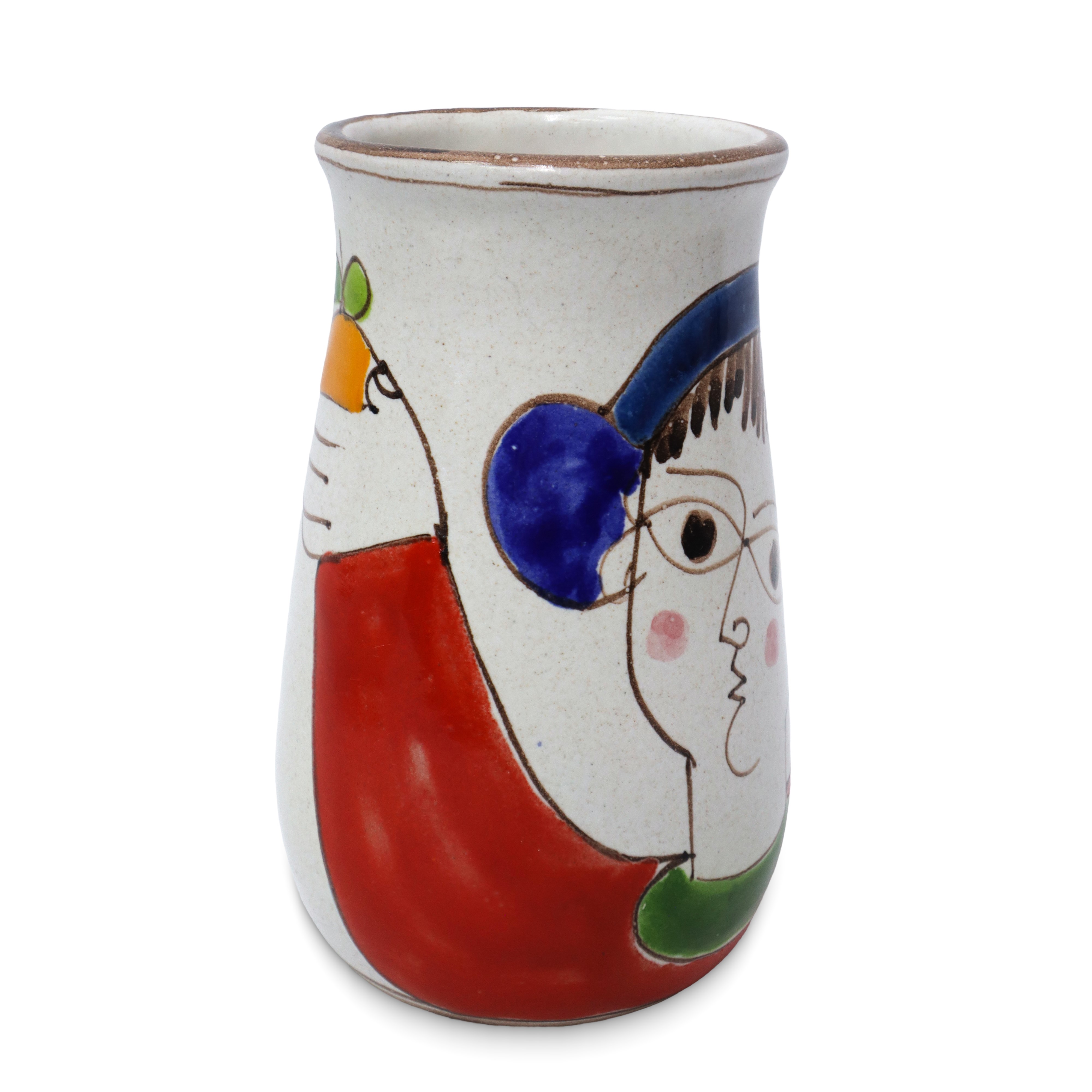 De Simone - Ciotola e Vasetto in Ceramica Policroma Dipinta a Mano con Fiore Verde Acqua