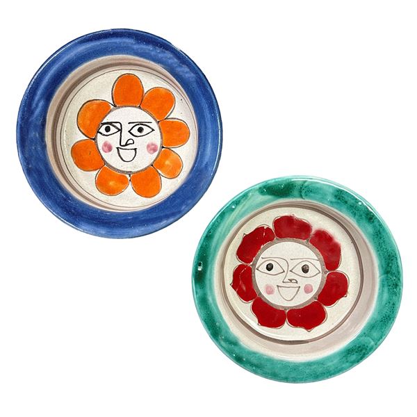 De Simone - Coppia di ciotoline in ceramica policrome dipinte a mano con sole con corolla