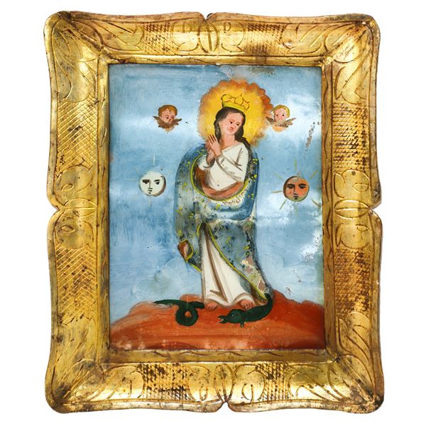 Maria Immacolata in cornice a vassoio antica