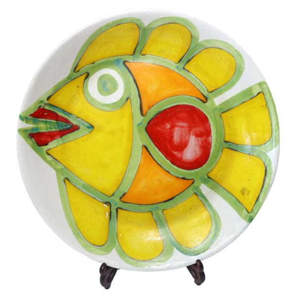 De Simone - Grande piatto da muro in ceramica dipinto a mano con pesce policromo
