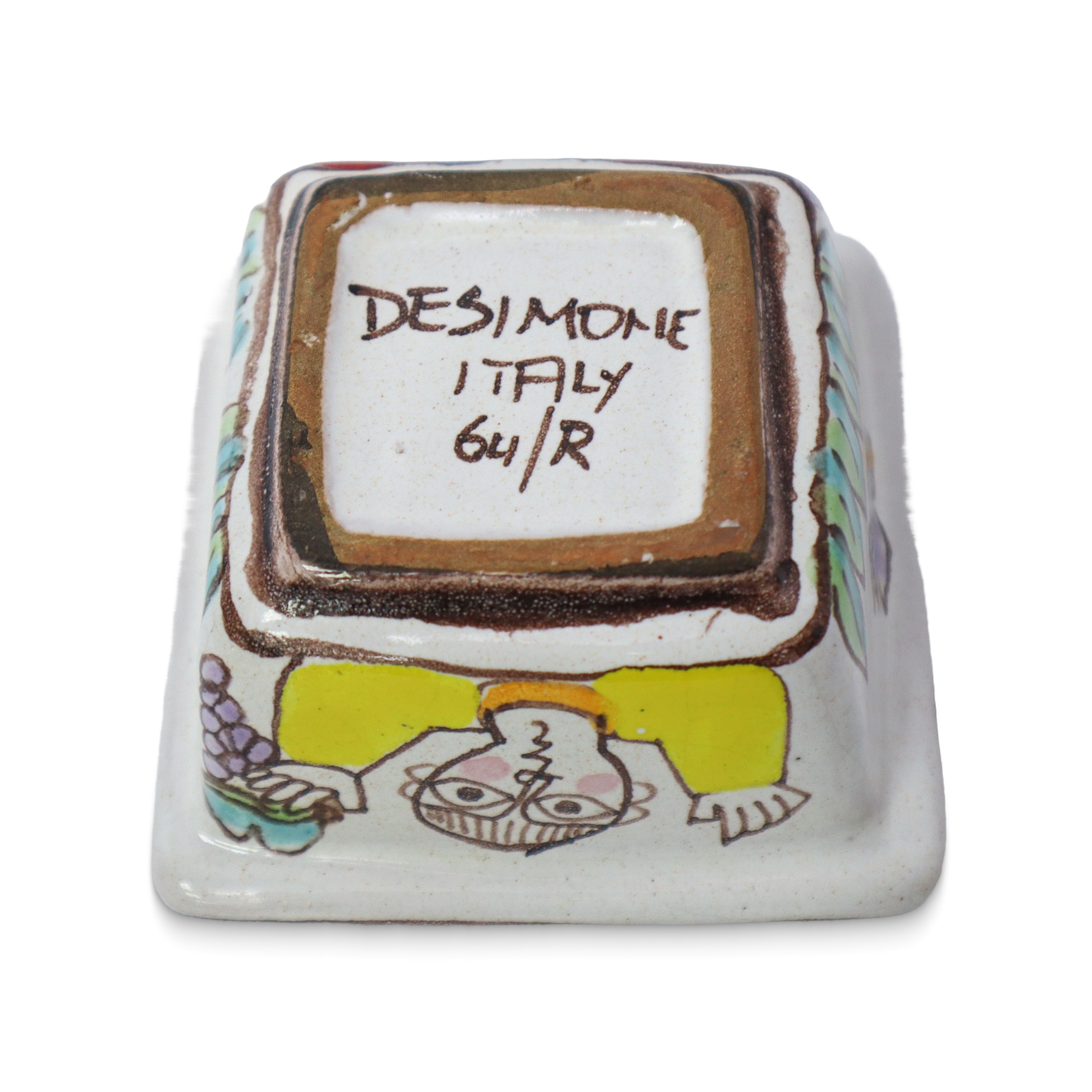 De Simone - Due Ciotoline Quadrate in Ceramica Dipinte a Mano con Coperchi, Decori con Uomo, Donn...