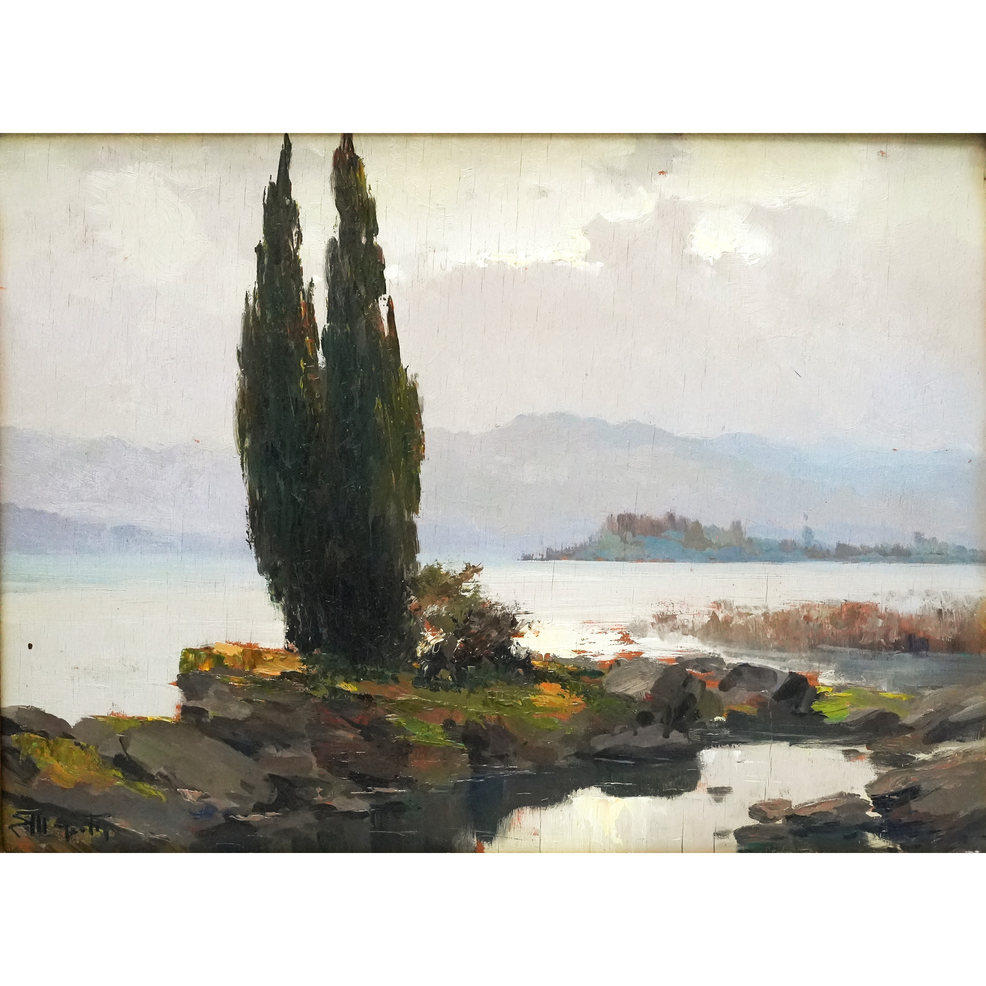 Paesaggio Lacustre con Cipressi