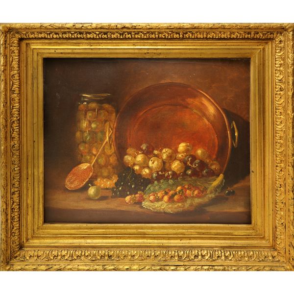 Still life with copper pot with fruit