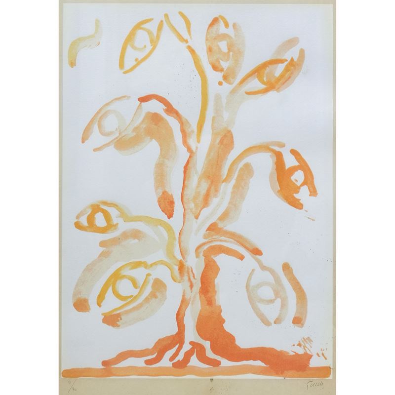 Virgilio Guidi - Albero giallo, litografia